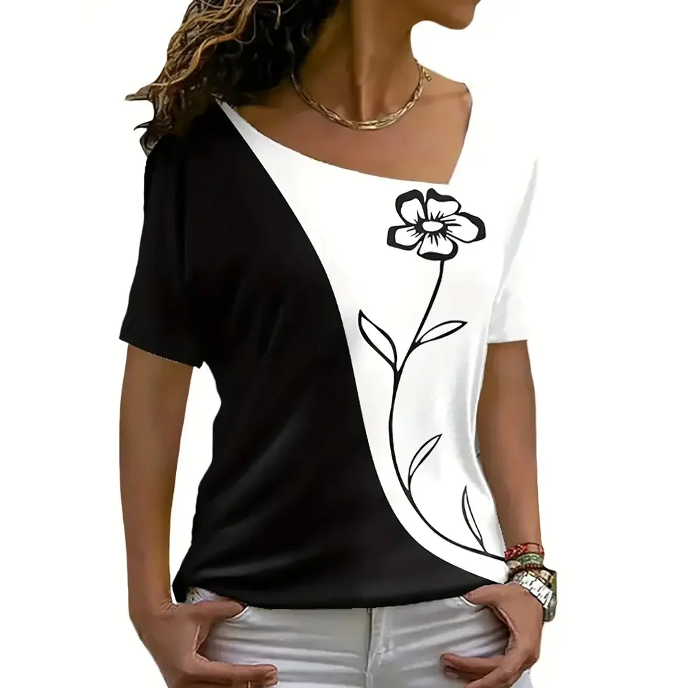 Floral Print Asymmetrical Neck T-Shirt,Casual Color Block T-Shirt For Spring & Summer,Women's Clothing
Floral Print Asymmetrical Neck T-Shirt,Casual Color Block T-Shirt For Spring & Summer,Women's Clothing