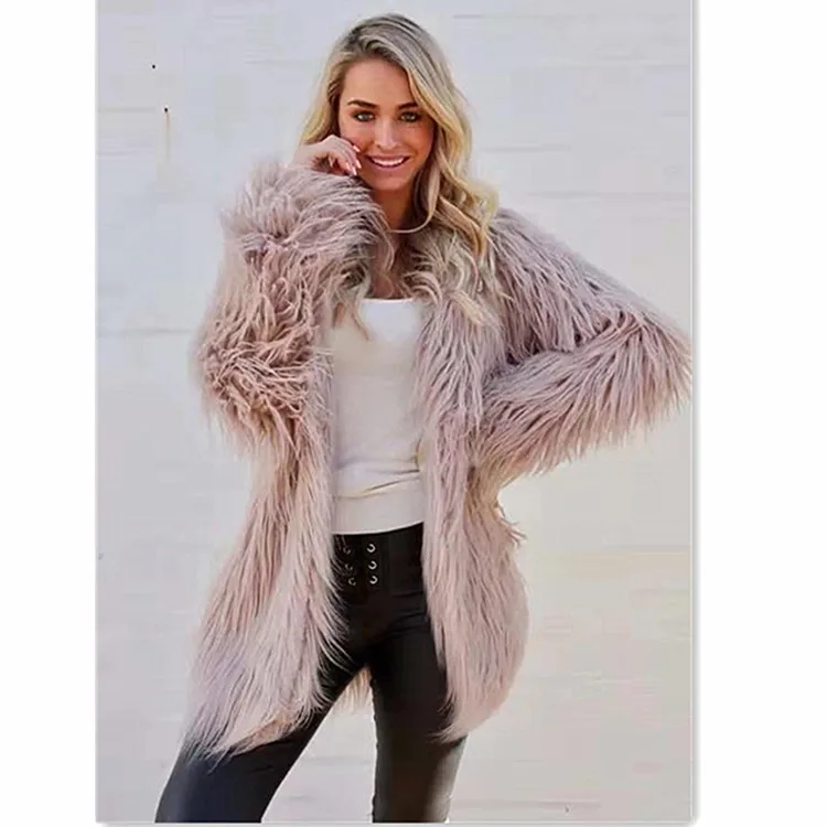 

Autumn New Fashion Loose Warm And Comfortable Wool Imitation Sheep Beach Fur Grass Long Sleeved Coat For Women