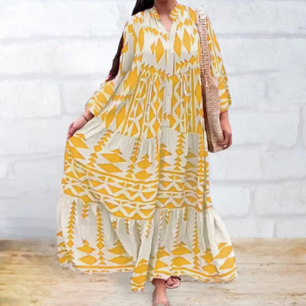 Contrast Color Dress Bohemian Maxi Dress Geometric Print Stand Collar Ankle Length A Stylish Fall/spring Wardrobe for Ladies
Contrast Color Dress Bohemian Maxi Dress Geometric Print Stand Collar Ankle Length A Stylish Fall/spring Wardrobe for Ladies