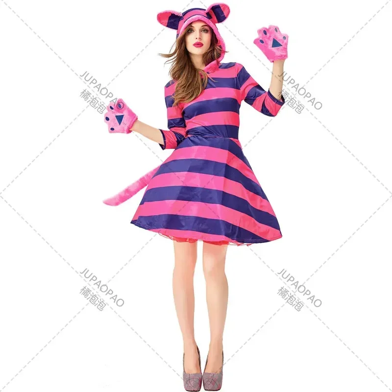 

Костюм Алисы в стране чудес, костюм для косплея Чеширского кота для взрослых и детей, костюм на Хэллоуин, необычный костюм, одежда для родителей и детей