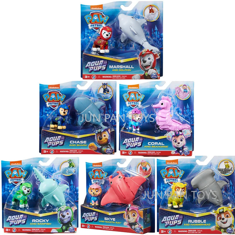 

Original Paw Patrol Aqua Pups Marshall and Dolphin Action Figure Set Kids Toy Rocky Coral Skye Chase Rubble Children Toys Gift