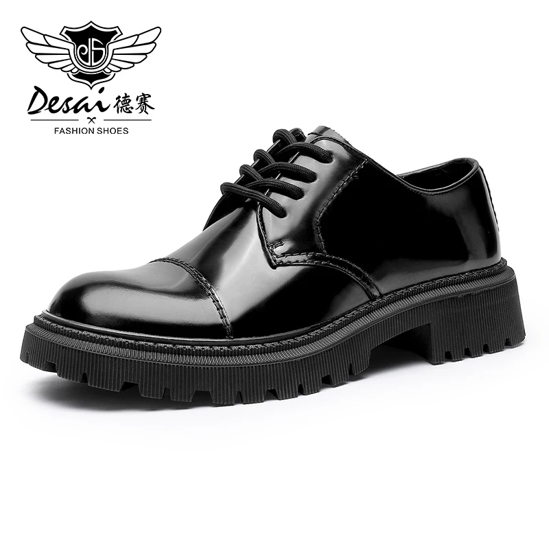 

DESAI Full Grain Leather Men Shoes Luxury Brand Derby Breathable 2023 New Arrival Fashion Designer Thick Bottom Black