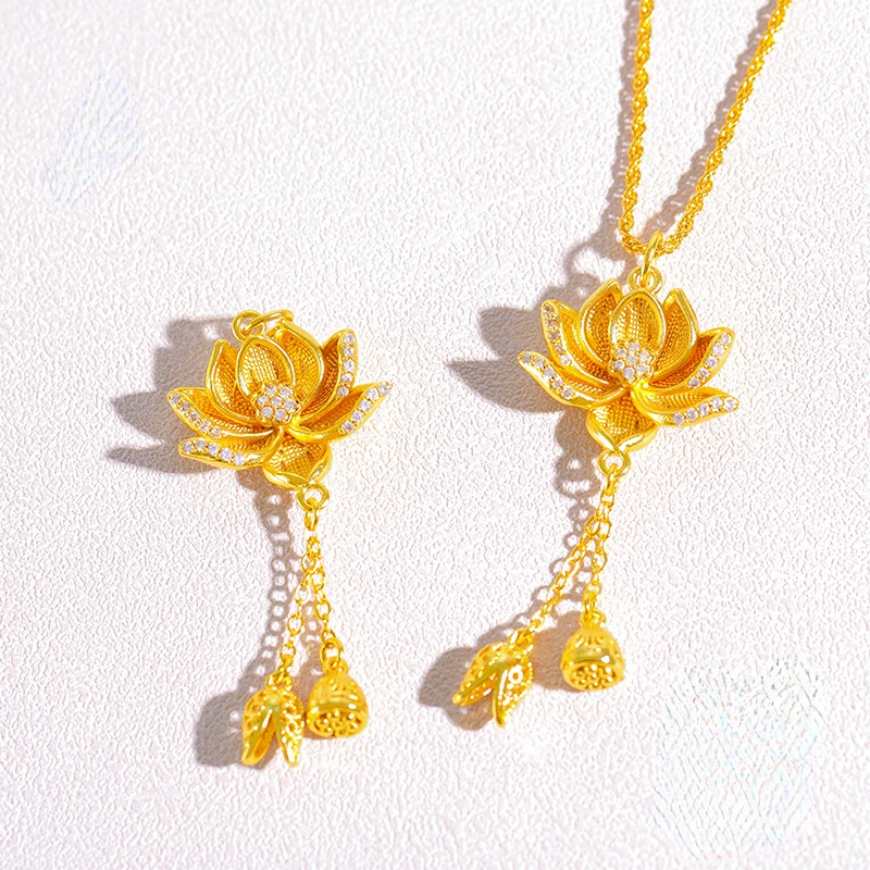 Fashion 100% 18k Gold Color Diamond Hollow Lotus Pendant Necklace Chain for Women Party Fine Jewelry Gifts
Fashion 100% 18k Gold Color Diamond Hollow Lotus Pendant Necklace Chain for Women Party Fine Jewelry Gifts