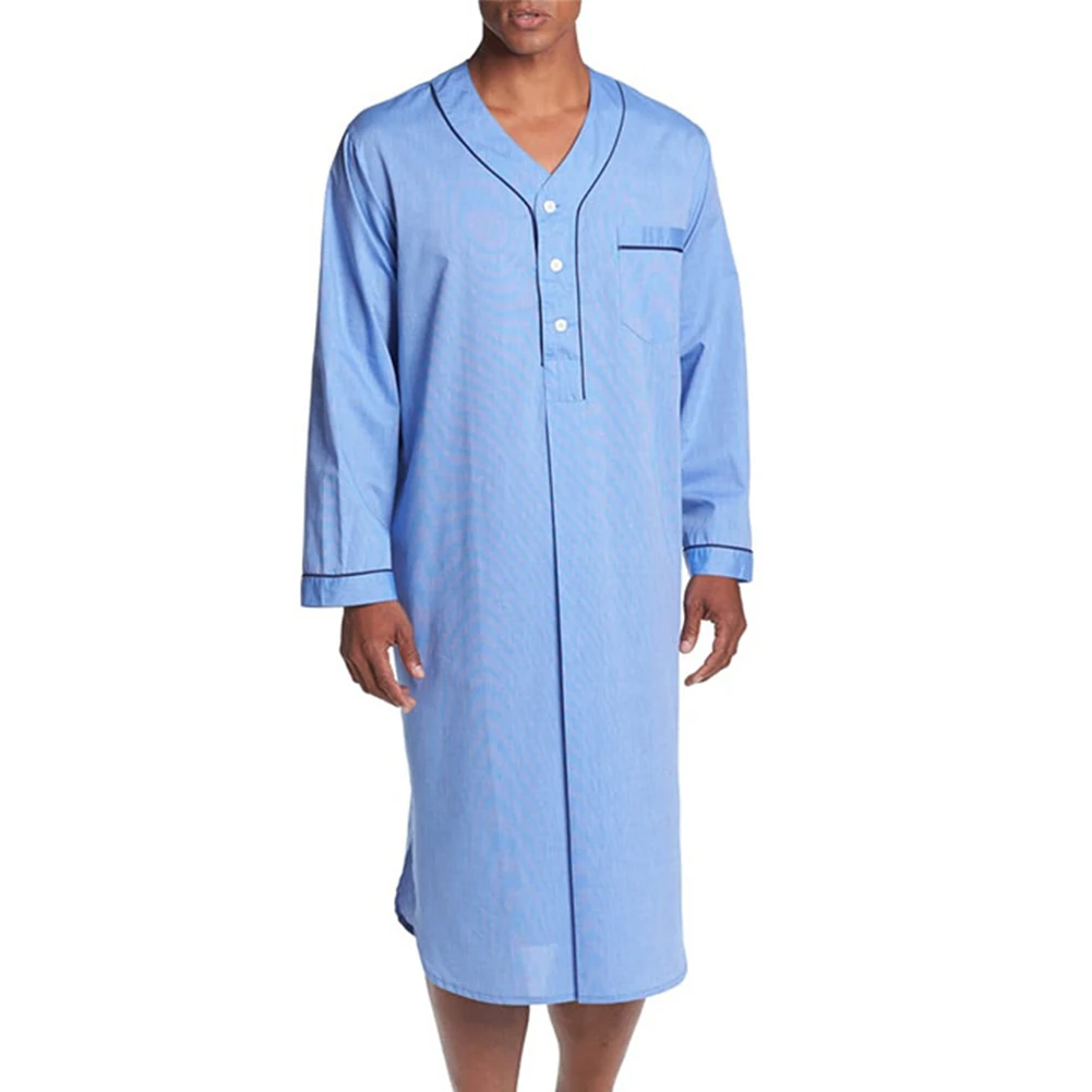 

Ночная рубашка для мужчин, повседневная сорочка с длинным рукавом, мягкая дышащая, прочная и практичная, Классическая Пижама