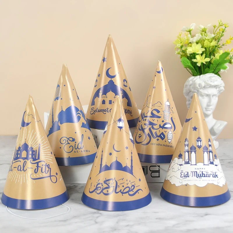 

6Pcs Eid Mubarak Paper Hat Headwear 2024 Ramadan Decorations For Home Islamic Muslims Kareem Eid Al Fitr Festival Supplies