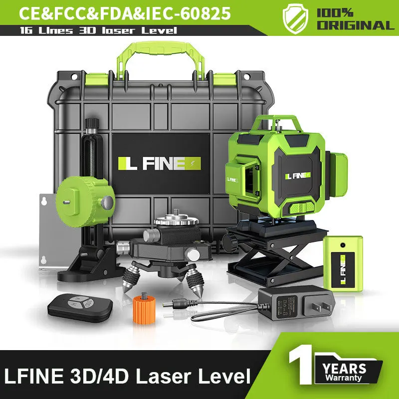 

LFINE 3D/4D Laser Level 12/16 Lines Horizontal And Vertical With Remote Control Green Beam Lines 360°Self-leveling Laser Levels