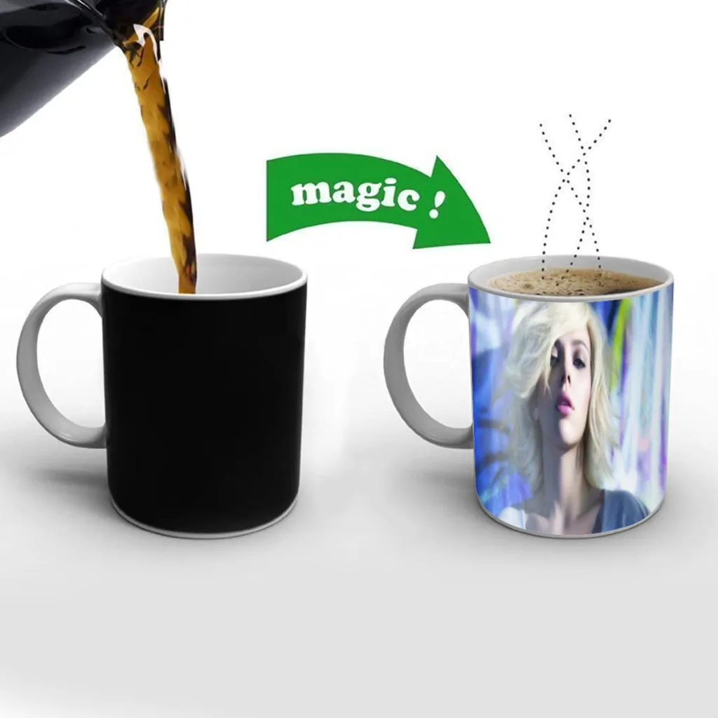 

Famous Scarlett Johansson Sexy Mugs Cup Changing Color Magic Mugs Heat Sensitive Tea Cup Coffee Mug Gift Mug Drop Shipping