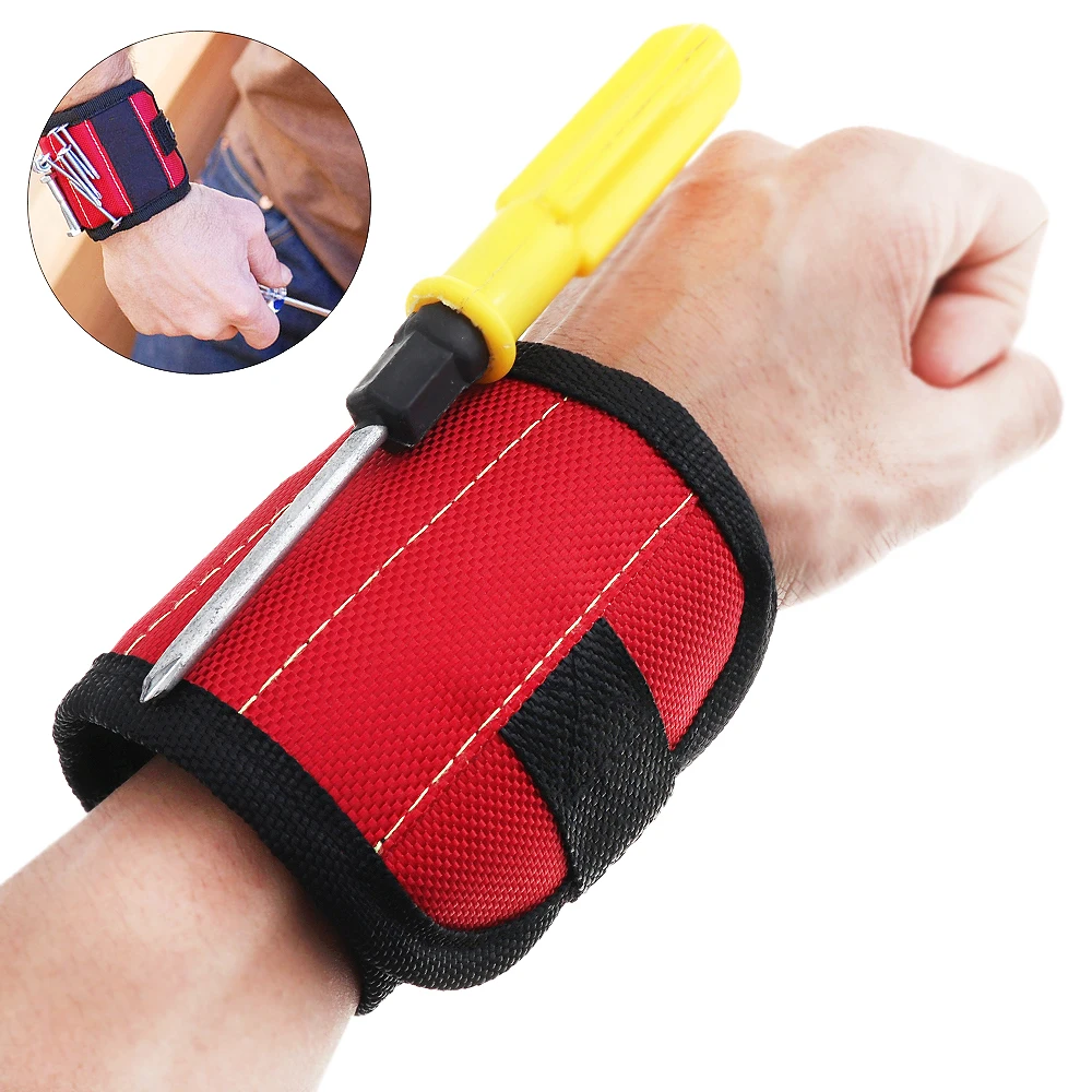 

Portable Strong Magnetic Wristband Pocket Tool Bag Holding Screws Nails Drill Bits with 2 Strong Magnets for Repair Tool
