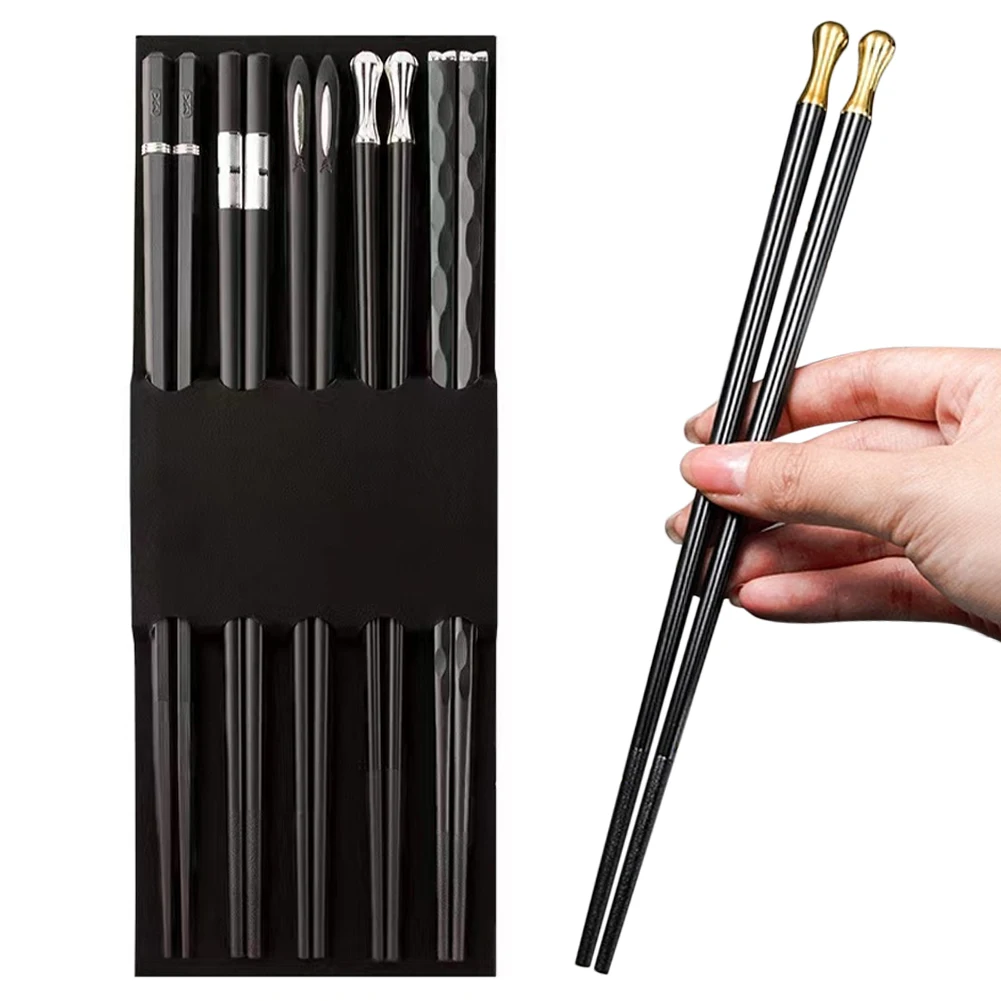 

5Pairs Chinese Chopsticks Reusable Chopstick Sushi Sticks Non-Slip Mildew-Free Healthy Alloy Tableware for Christmas