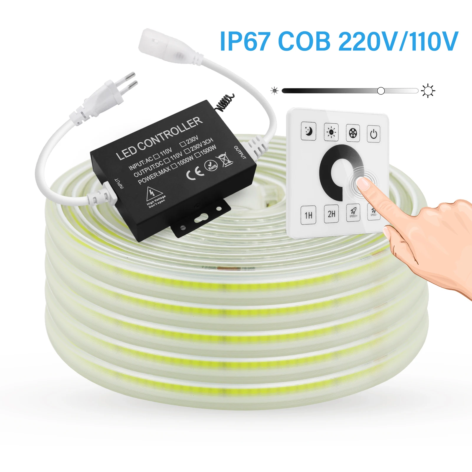 RF Wall Touch Dimmable COB LED Strip Light 110V 220V 288leds/M IP67 Kitchen Bedroom COB Linear Light Bar 3000K 4000K 6000K
RF Wall Touch Dimmable COB LED Strip Light 110V 220V 288leds/M IP67 Kitchen Bedroom COB Linear Light Bar 3000K 4000K 6000K