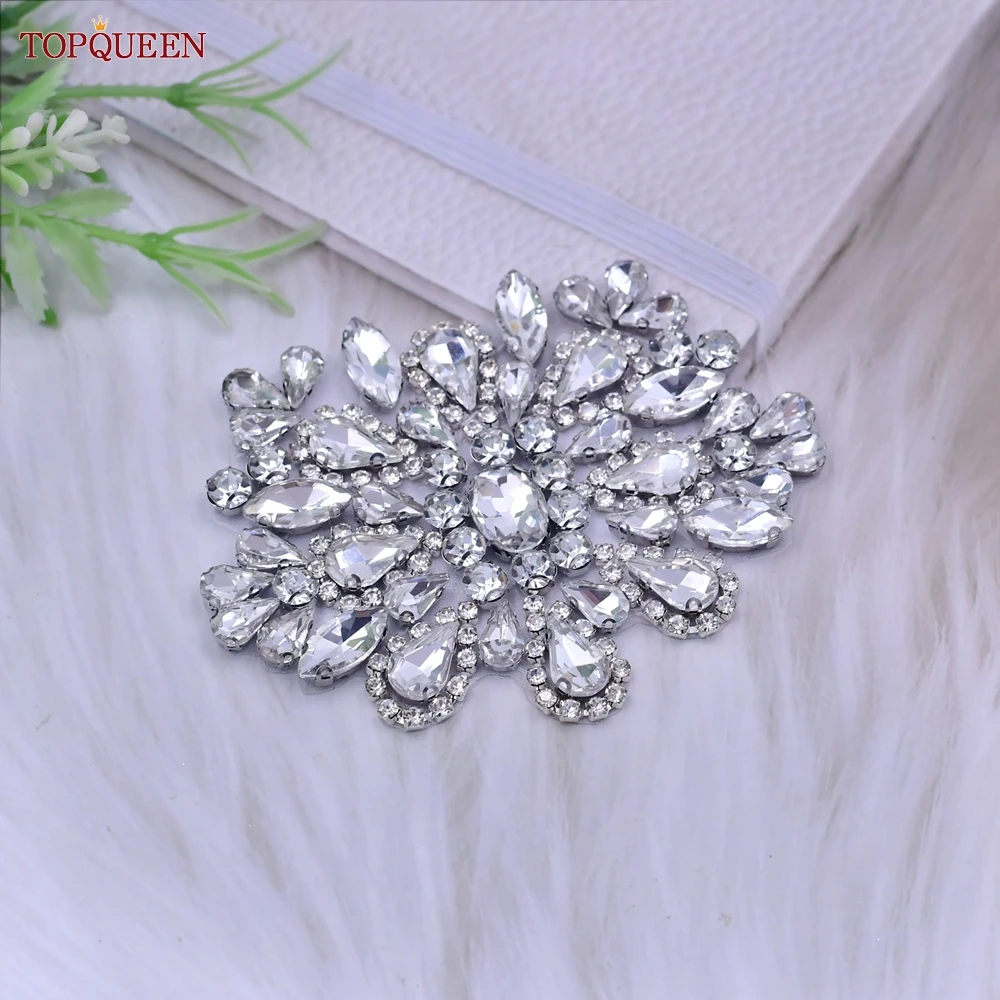 

TOPQUEEN SP02 Rhinestone Patch Woman's Fake Collars Epaulets for Women Patches for Clothing Large Patches Bridal Sew on Applique