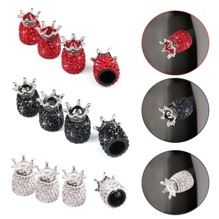 

4Pcs ABS Car Tires Valves Tyre Stem Air Valve Caps Airtight Cover Crown Wheel Caps Rhinestone Clay Motorcycle Bike Accessories