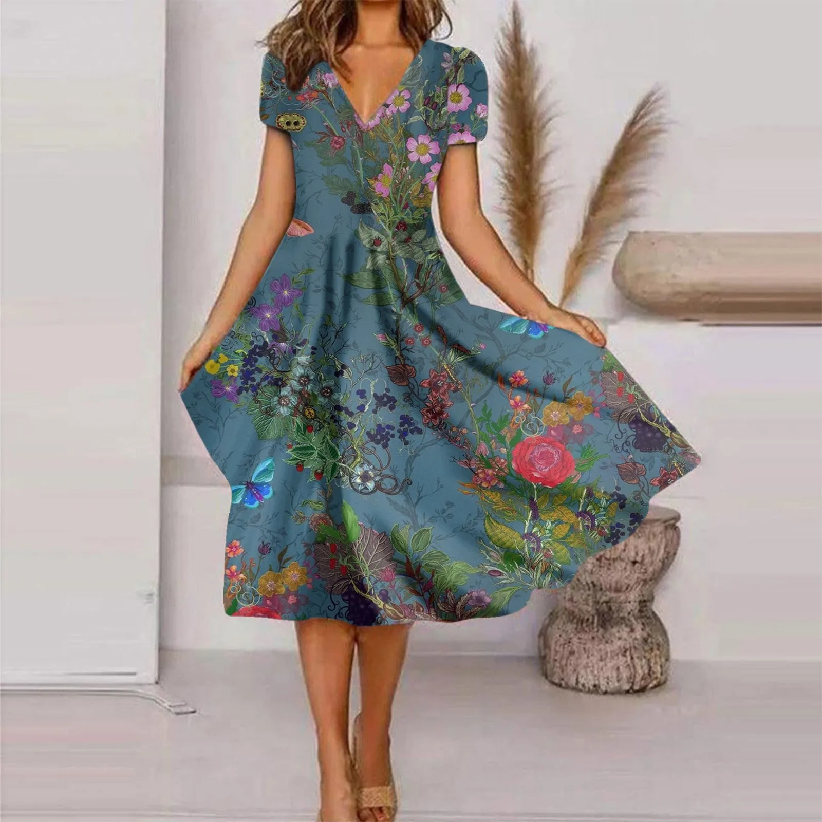 Summer Dress Women Fashion Slim Fit Bohemian V Neck Floral Printed Classic And Versatile Dress Summer Clothes For Women Vestidos
Summer Dress Women Fashion Slim Fit Bohemian V Neck Floral Printed Classic And Versatile Dress Summer Clothes For Women Vestidos