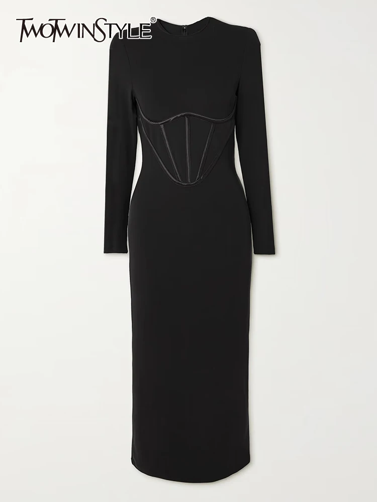 TWOTWINSTYLE Patchwork Folds Dresses For Women Round Neck Long Sleeve High Waist Tunic Solid Slimming Dress Female Fashion 2023
TWOTWINSTYLE Patchwork Folds Dresses For Women Round Neck Long Sleeve High Waist Tunic Solid Slimming Dress Female Fashion 2023