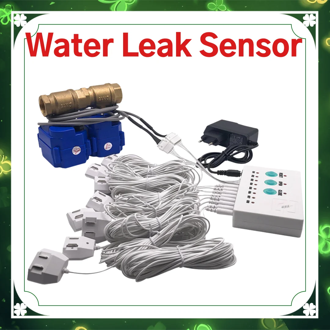 

Russia Ship Water Leakage Sensor 2pc 1/2"=DN15,3/4"=DN20 Auto Shut Off Brass Smart Valve 8pc 6-m Water Sensor Prevent Leaking