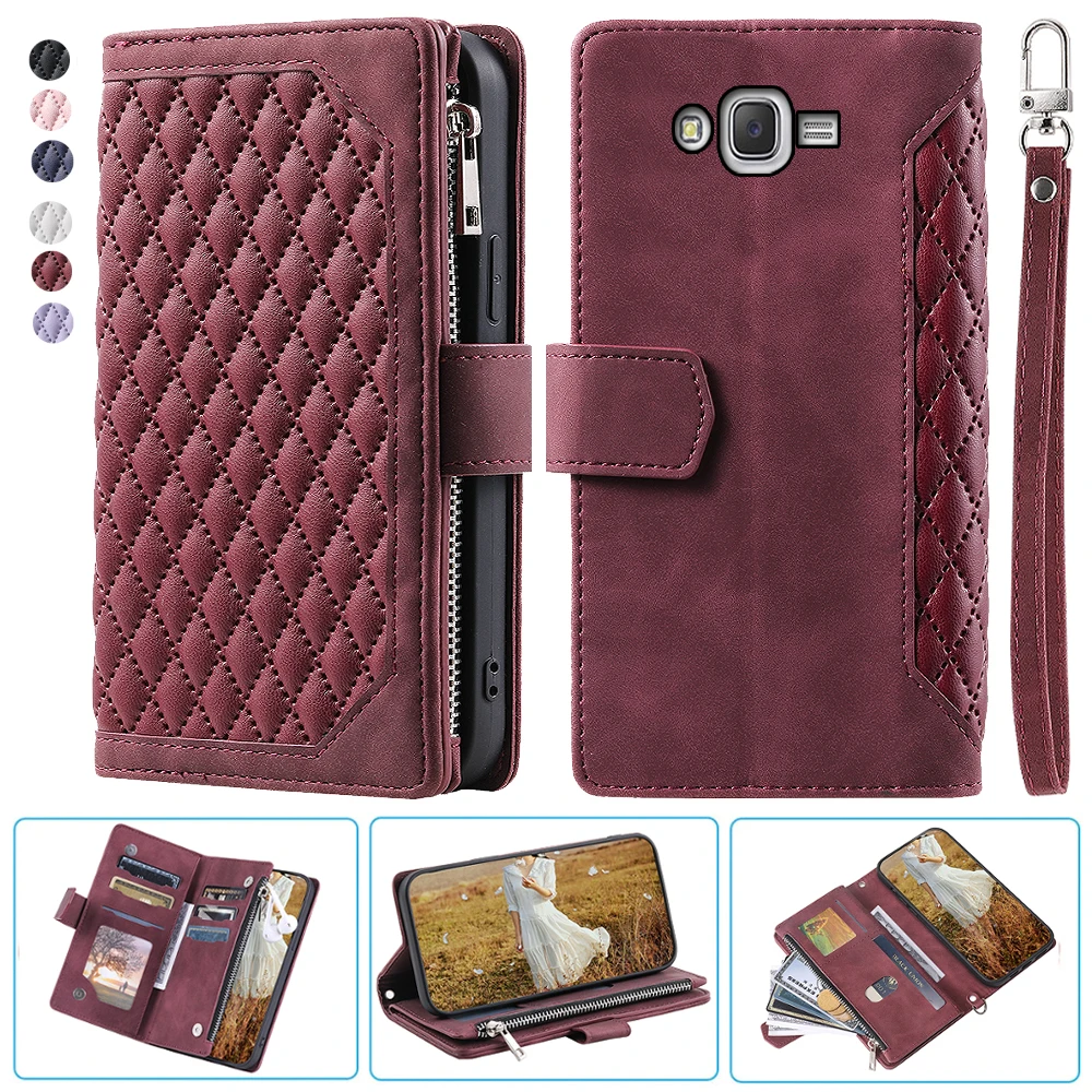 Модный маленький бумажник на молнии для Samsung J5 J500, кожаный чехол-книжка с несколькими отделениями для карт, чехол-книжка с ремешком на запястье