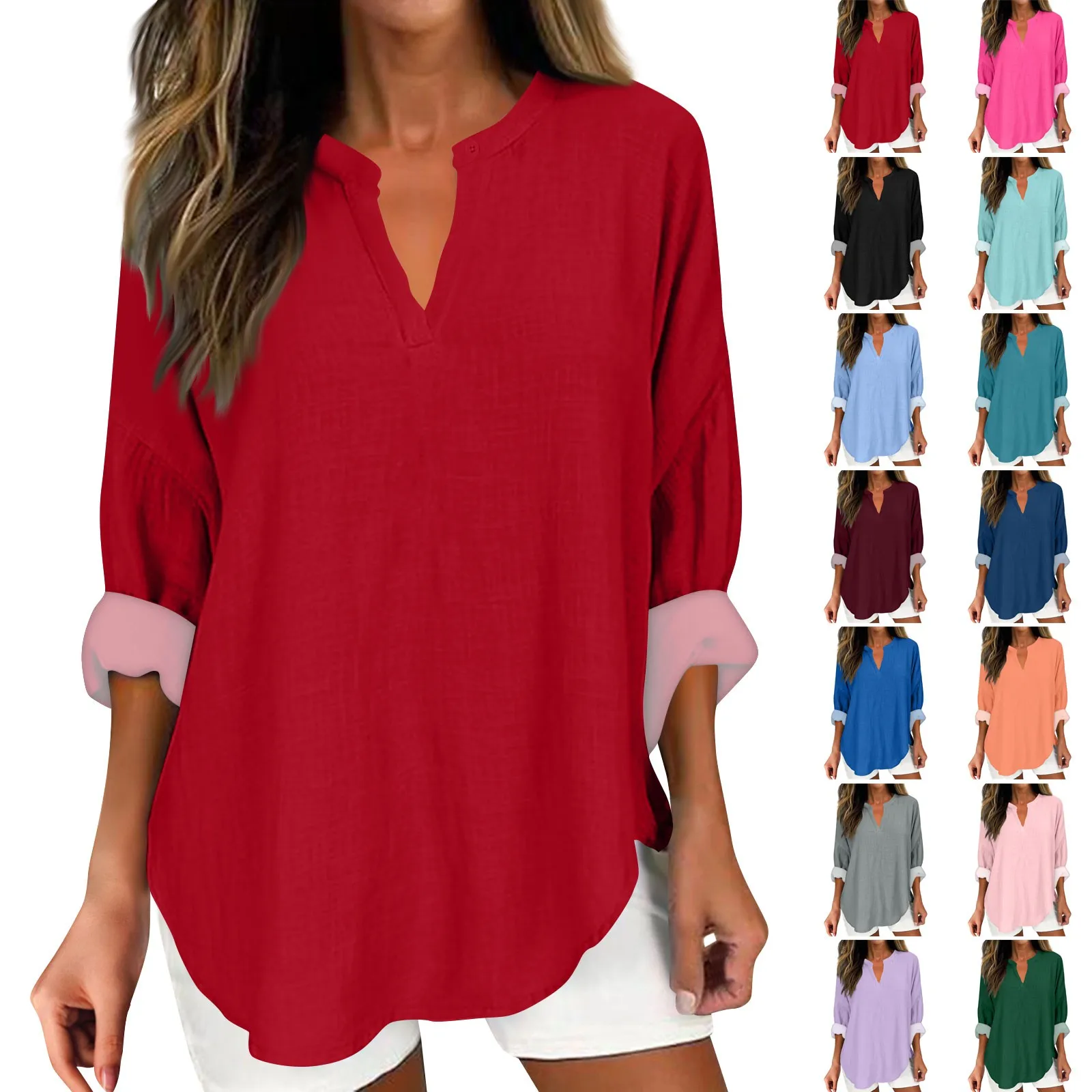 Women's Fashion Casual T-Shirt Simple Printed Drop Shoulder Long Sleeved Pollover Slim-Type V-Neck Hemp Shirt 한국인 리뷰 많은 옷
Women's Fashion Casual T-Shirt Simple Printed Drop Shoulder Long Sleeved Pollover Slim-Type V-Neck Hemp Shirt 한국인 리뷰 많은 옷