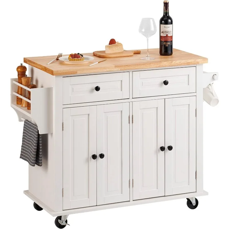 

Тележка VEVOR для кухонного островка с верхушкой из цельной древесины, 35,4 дюйма в ширину, с шкафом для хранения, вращающийся кухонный стол с