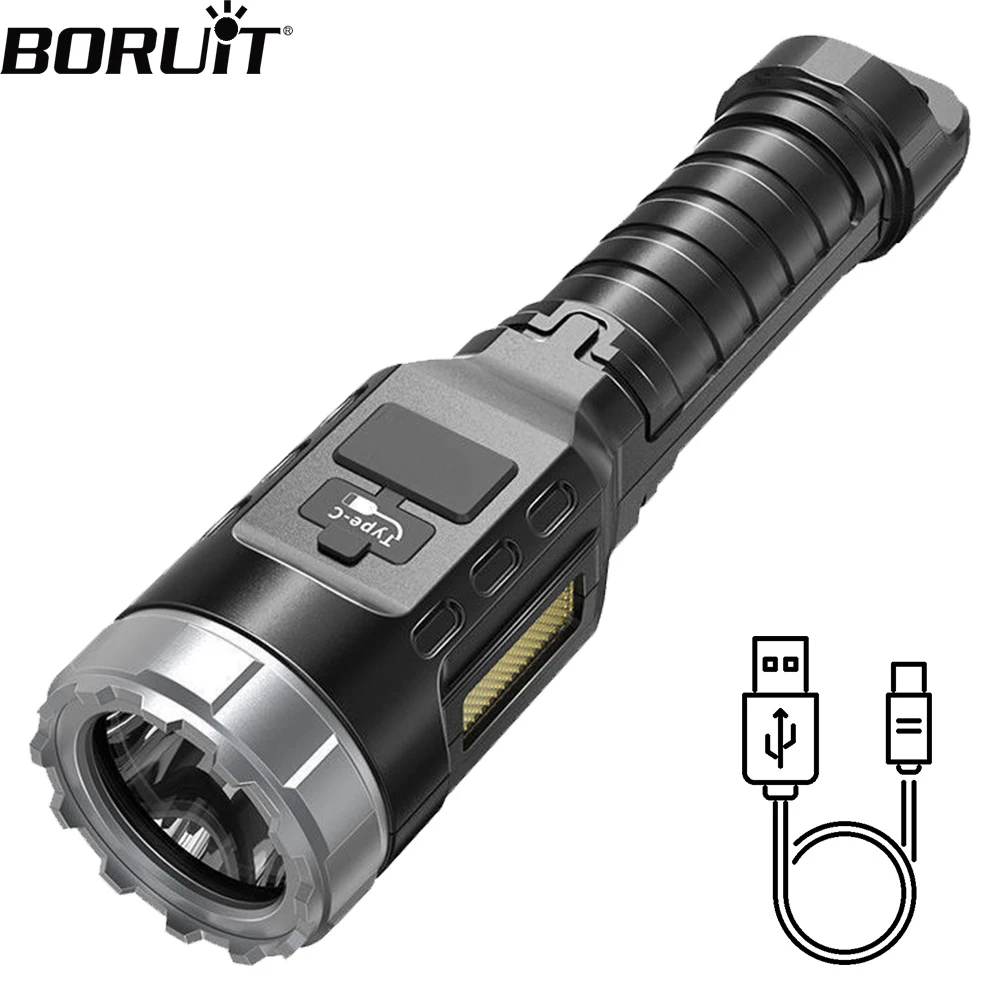 

BORUiT, мощный фонарик, Type-c, перезаряжаемый внешний аккумулятор, тактический Водонепроницаемый фонарь для кемпинга и экстренных ситуаций