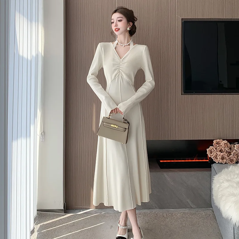 Knitting French Sweater Dress V-neck Long Sleeve Draped Solid Long Dresses Autumn and Winter New Fashion Dresses for Women 2023
Knitting French Sweater Dress V-neck Long Sleeve Draped Solid Long Dresses Autumn and Winter New Fashion Dresses for Women 2023
