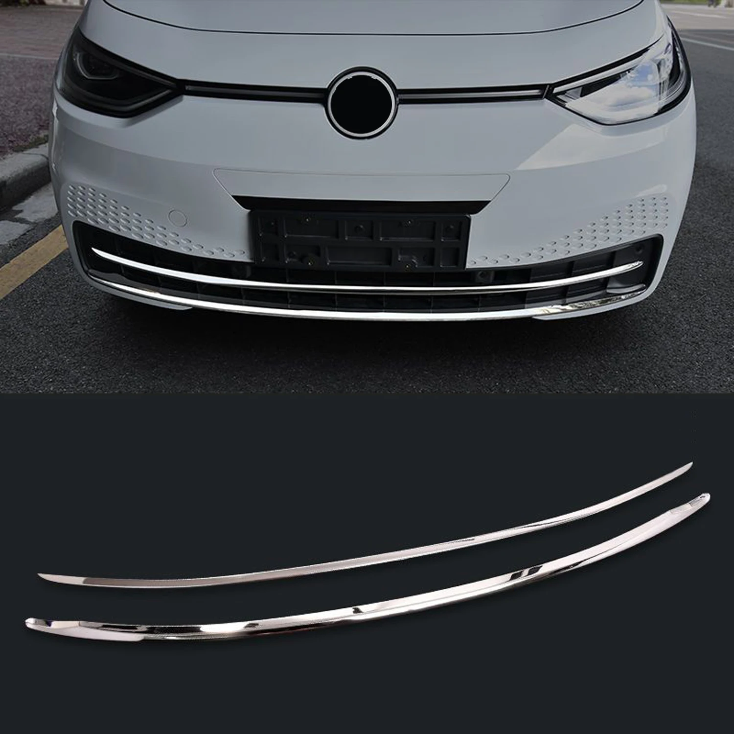 

for VW ID.3 2019-2023 Front Center Grille Overlay Glossy Chromed Stainless Steel 2pcs
