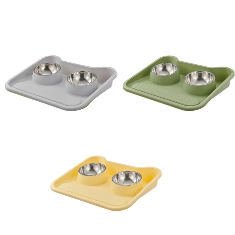 

448B Pet Food Double Bowls Tilted Cat Bowl Mat for Food & Water Feeding Elevated Dogs Feeding Bowl Anti-Slip Kitten Feeders