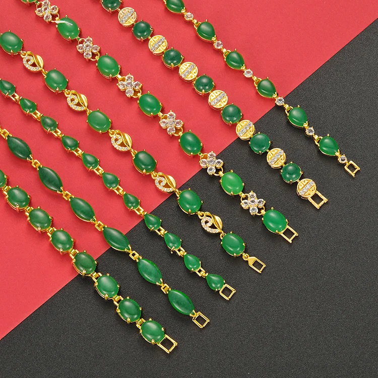 

New Korean style optimization gold brazelet fashion inlaid with green crystal jewelry Vietnam and gold does not fade jewelry