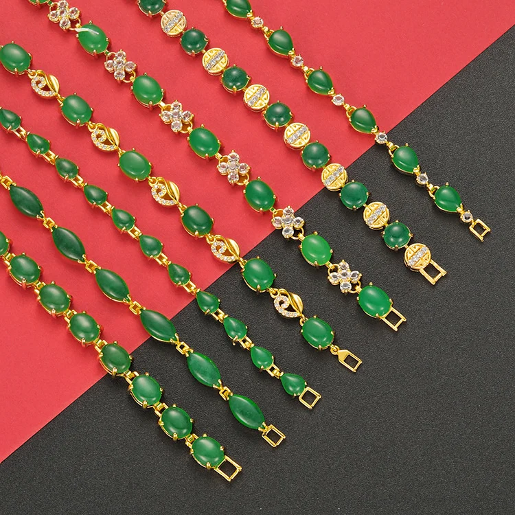 New Korean style optimization gold brazelet fashion inlaid with green crystal jewelry Vietnam and gold does not fade jewelry
New Korean style optimization gold brazelet fashion inlaid with green crystal jewelry Vietnam and gold does not fade jewelry