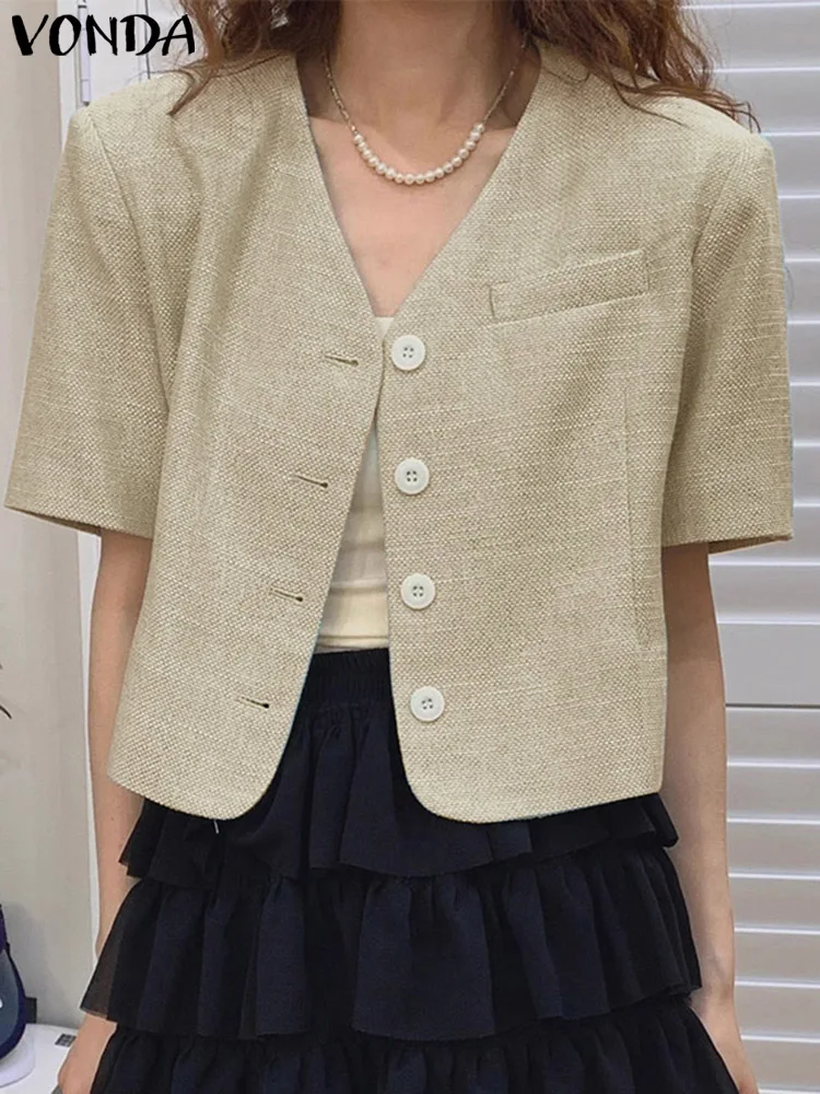 Women Casual Blazer 2024 Vintage Short Sleeve Solid Color Coats Fashion V Neck Outwears VONDA Elegant Work OL Streetwear Suits
Women Casual Blazer 2024 Vintage Short Sleeve Solid Color Coats Fashion V Neck Outwears VONDA Elegant Work OL Streetwear Suits