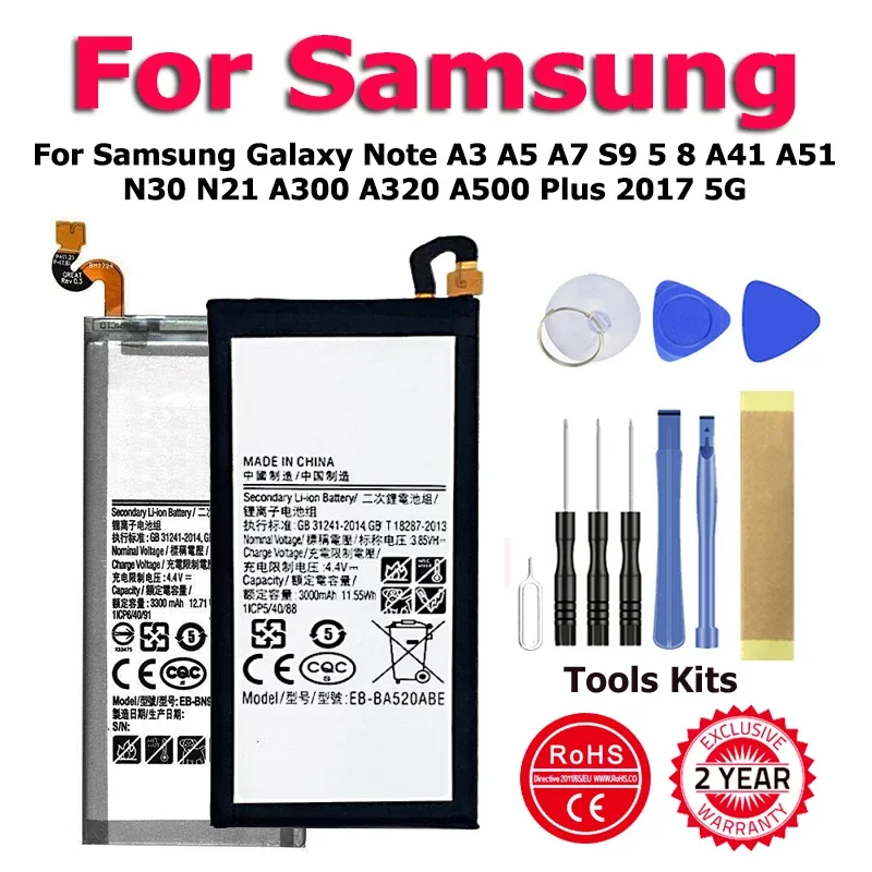 

EB-BA320ABE EB-BA500ABE Battery For Samsung Galaxy Note A3 A5 A7 S9 5 8 A41 A51 N30 N21 J1 J6 A300 A320 A500 J110 Plus 2017 5G