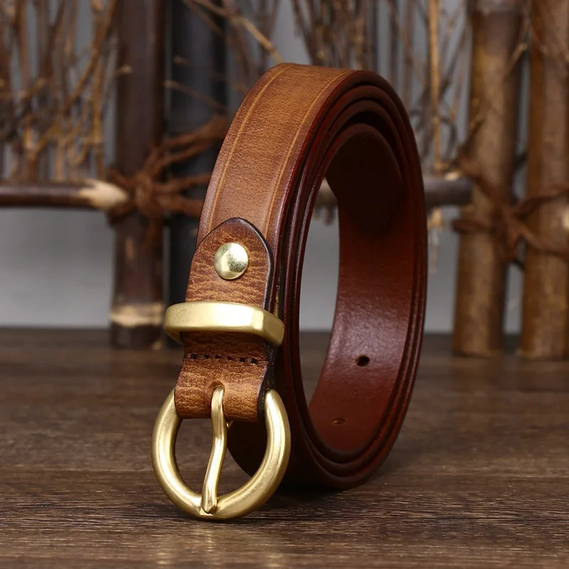 

2.4CM Thick Cowhide Copper Buckle Ladies Genuine Leather Casual Jeans Belt Women High Quality Retro Luxury Female Waistband