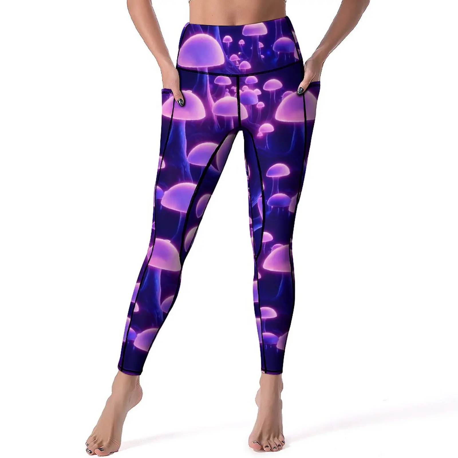 

Фиолетовые Волшебные леггинсы в виде грибов, сексуальные психоделические штаны для йоги с высокой талией, дышащие леггинсы, женские спортивные трико для занятий спортом