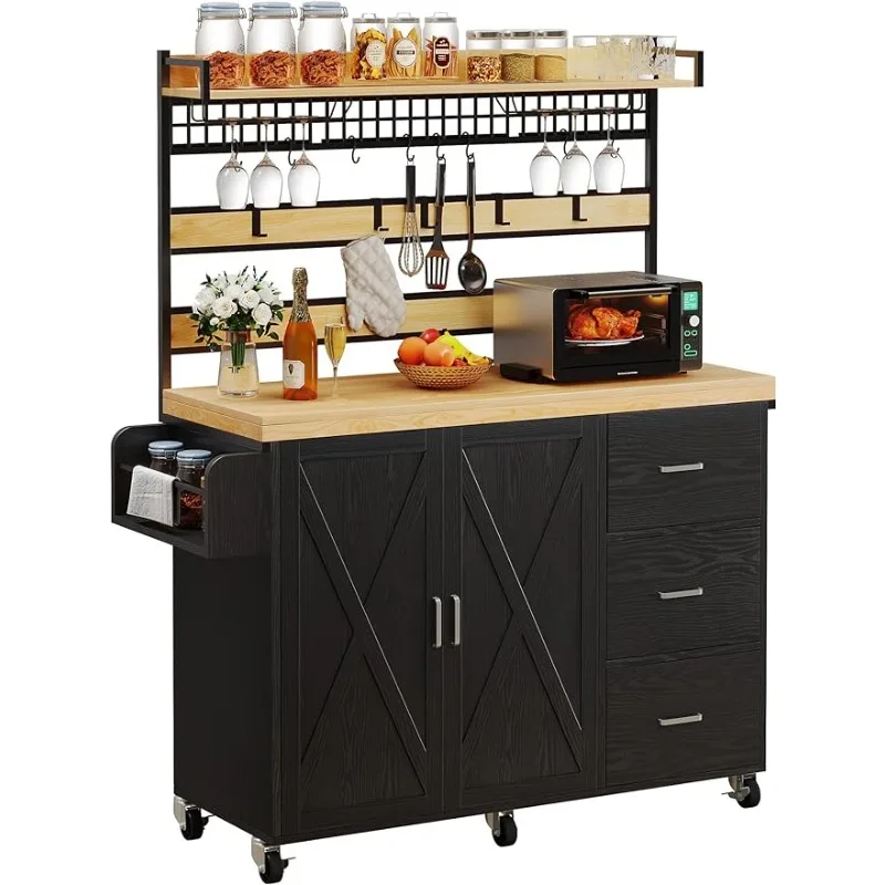 Mobile Kitchen Island with Storage Shelf Mesh Panel,Rolling Kitchen Island on Wheels with 3Drawers Hooks Spice Rack Glass Holder
Mobile Kitchen Island with Storage Shelf Mesh Panel,Rolling Kitchen Island on Wheels with 3Drawers Hooks Spice Rack Glass Holder