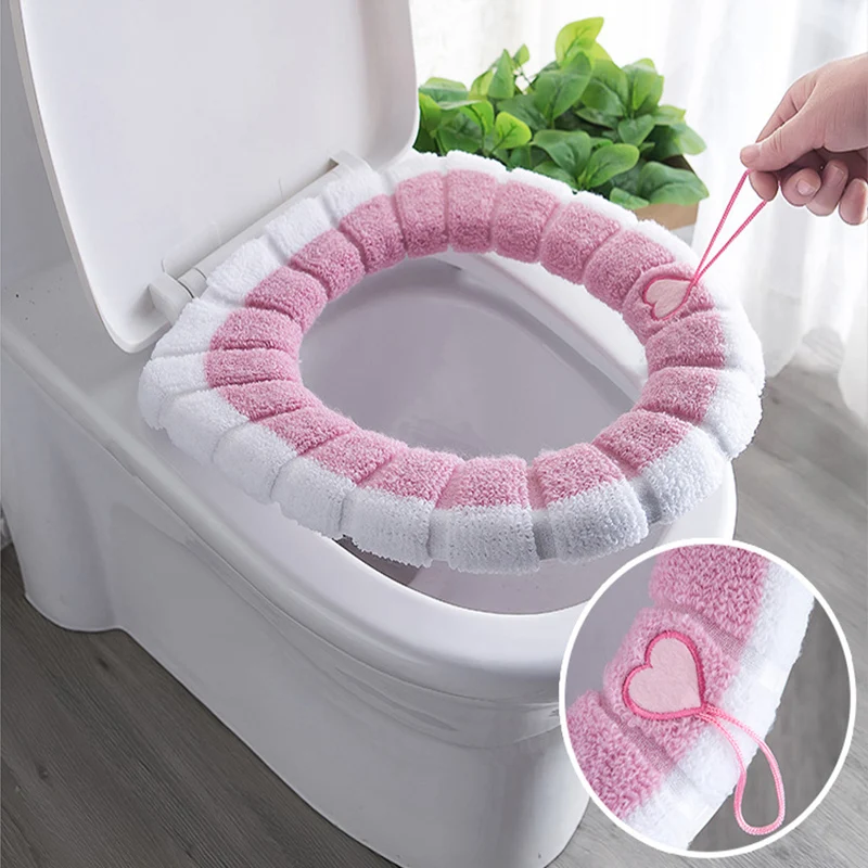 

Universal Toilet Seat Cover Four Season Warm Soft WC Mat Bathroom Washable Removable Zipper With Flip LidHandle Household Travel