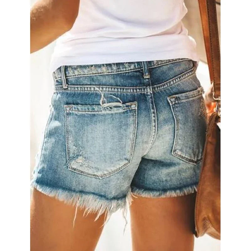 

Ripped Wide-leg Denim Shorts For Women Summer Thin 2024 New a-line High-waisted Tassel Design Short Hot Pants Retro Blue