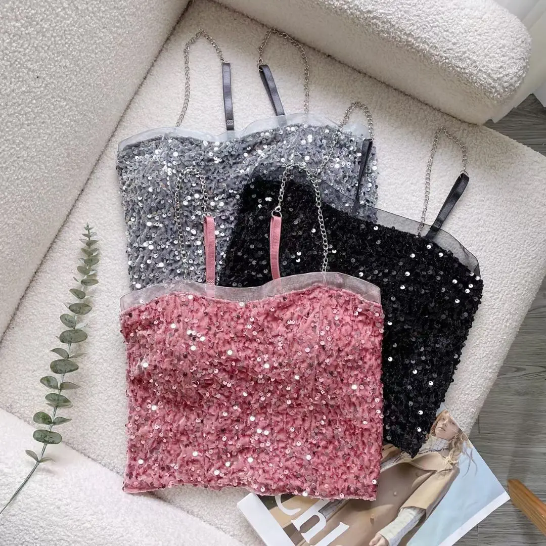 Sexy Y2k Crop Top Shiny Squins Bandeau Camisoles Summer New Fashion Cropped Slim Tank Top Women
Sexy Y2k Crop Top Shiny Squins Bandeau Camisoles Summer New Fashion Cropped Slim Tank Top Women
