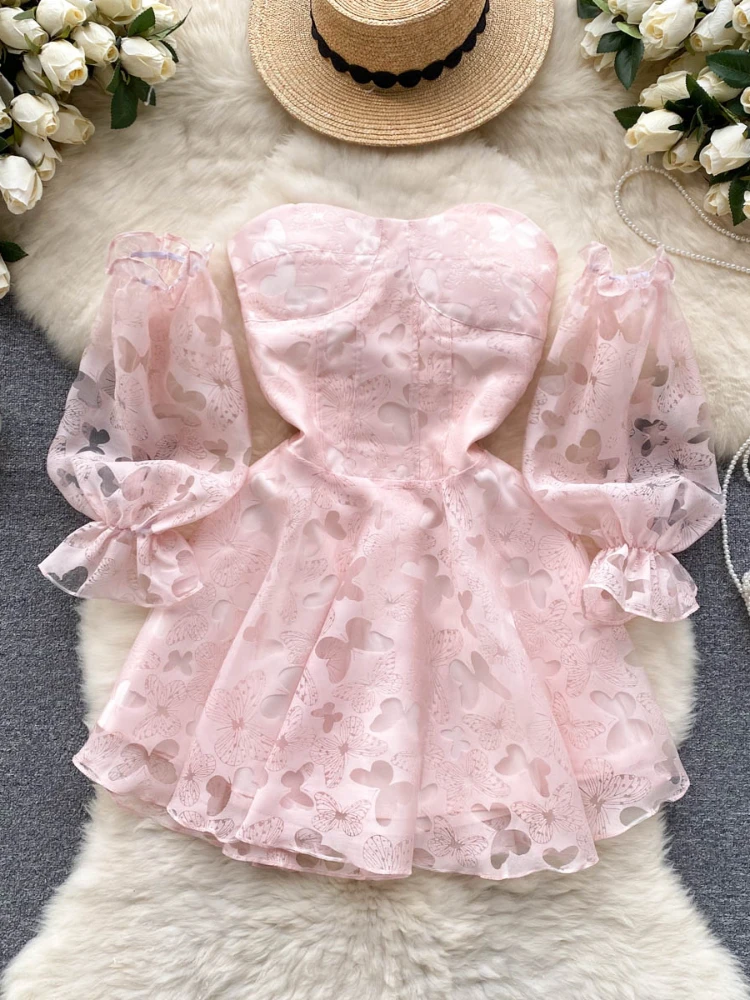 Summer Evening Mini Dresses for Women Sexy Off Shouder Mesh Hollowed Out Dress High Waist Slim Puffy Dress
Summer Evening Mini Dresses for Women Sexy Off Shouder Mesh Hollowed Out Dress High Waist Slim Puffy Dress
