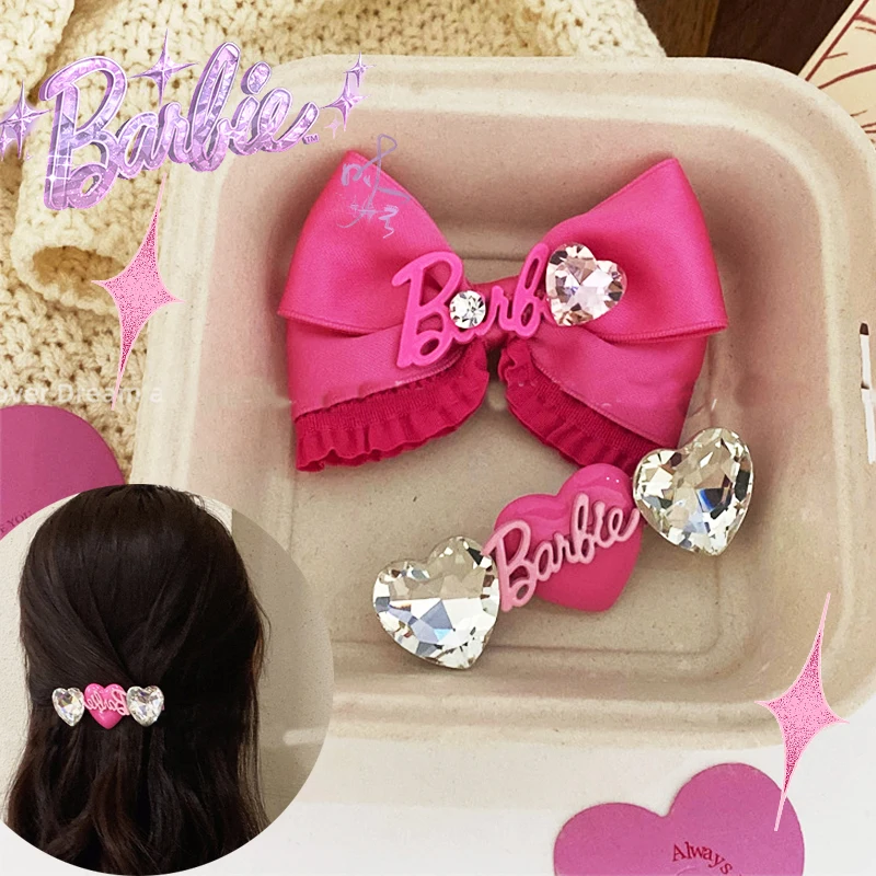 

Barbie Hairpins Kawaii Hair Clips Bow Rhinestone Stylish Delicate Decoration Sweet Cute Trendy Movie Lovely Girls Kids Gift