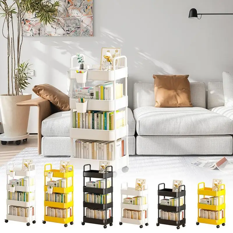 

Movable bookshelf Floor standing multi layer book storage rack household Utility Rolling Cart Organizer wheeled trolley for home