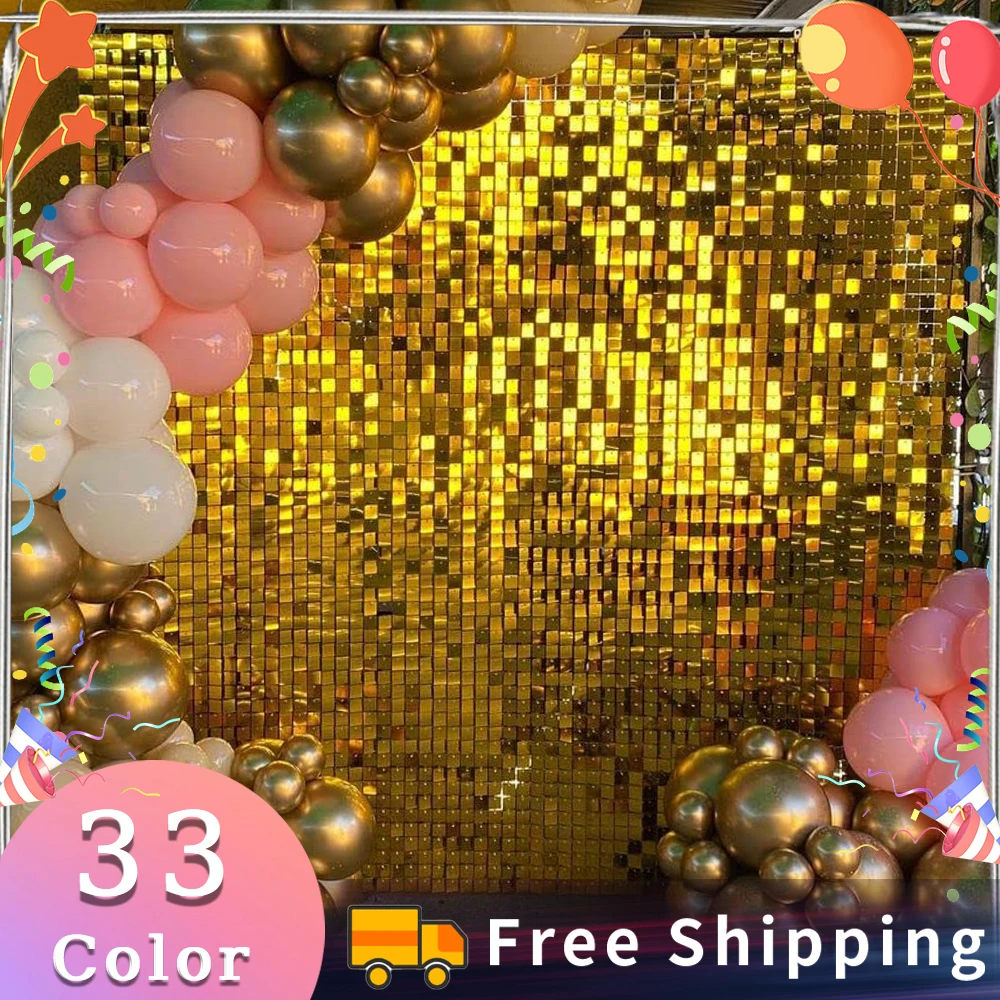 

Grasteay 6-18Pcs 3D Bling Sparkle Sequin Panels Shimmer Wall Backdrop For Birthday Party Mariage Event Gold Color Decorations