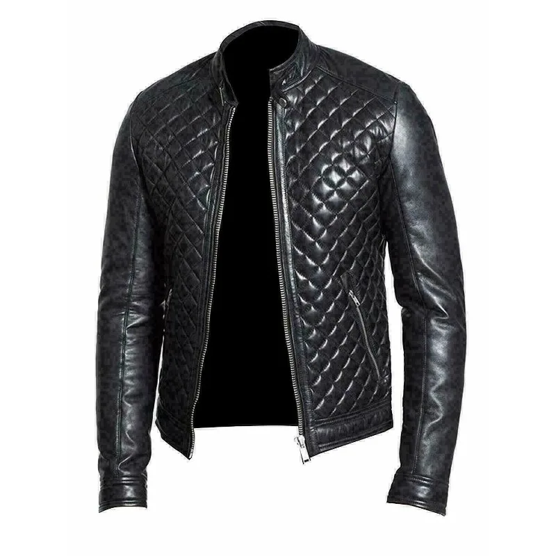 

Fashion Men's Real Leather Quilted Jacket Motorcycle Lambskin Jacket Fashion Trends