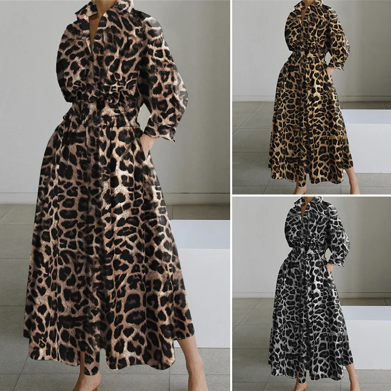 Women's Spring Autumn Sunskirt Elegant Shirt Dress Solid Color Long Sleeve Leopard Pattern Dubai Women's Casual High Waist Robe
Women's Spring Autumn Sunskirt Elegant Shirt Dress Solid Color Long Sleeve Leopard Pattern Dubai Women's Casual High Waist Robe