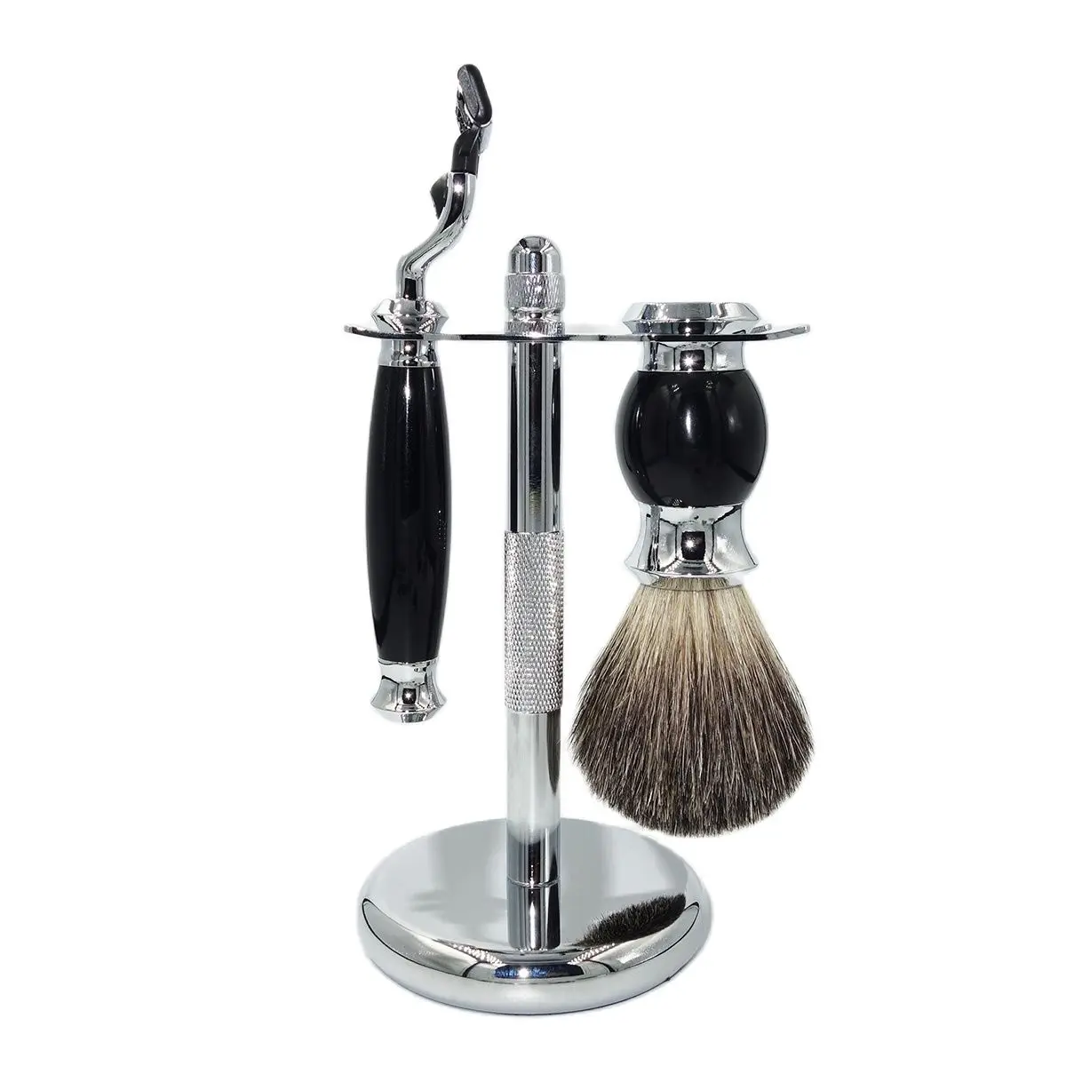 

iRAZOR Professional Wet Shaving Set Badger Hair Brush Manual Mach 3 Razor Kit Grooming Accessories Tool Christmas Birthday Gift