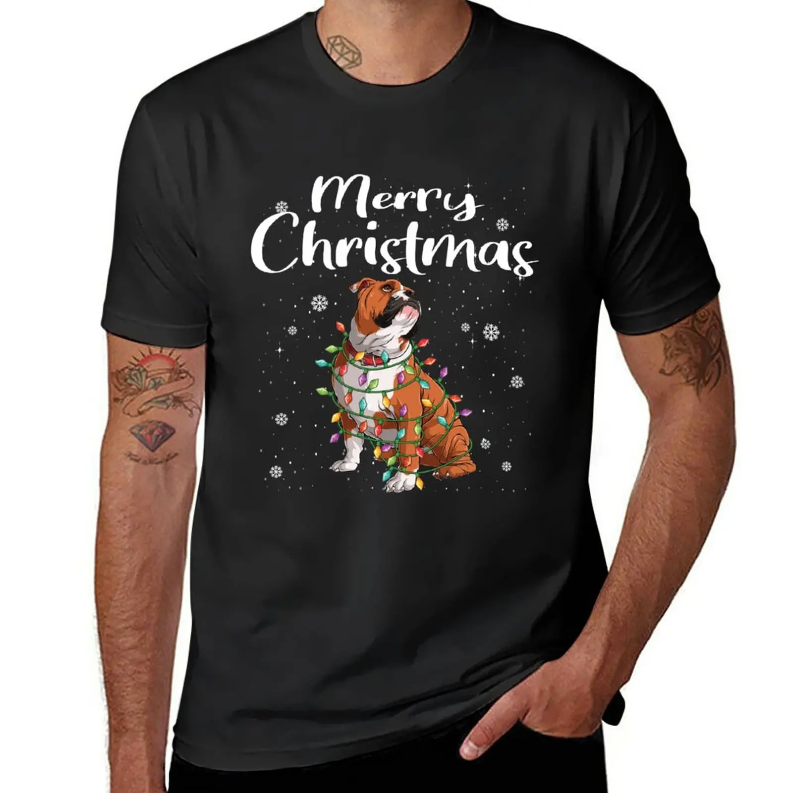 

Merry Christmas Light English Bulldog Dog Lover T-Shirt man clothes clothes for men