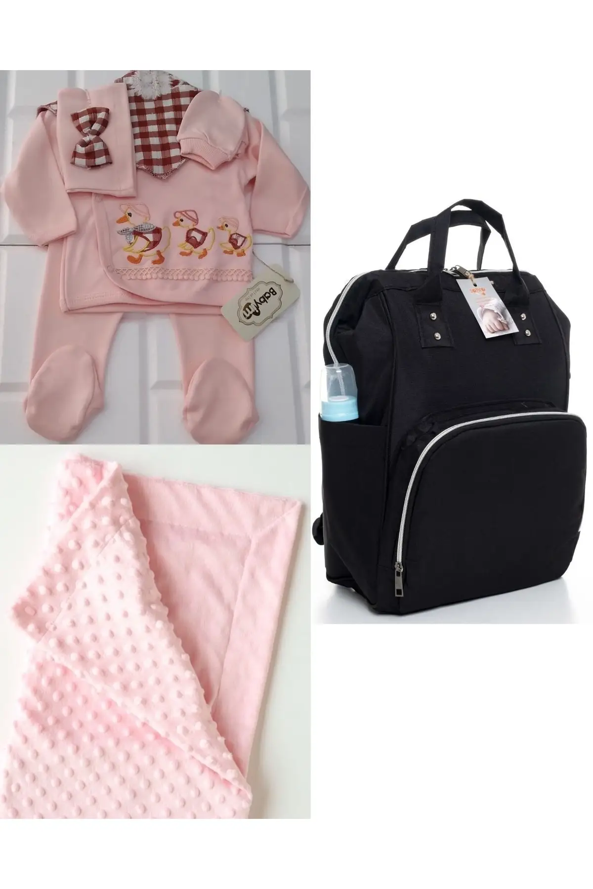 

Functional Mother Baby Care Backpack, 100% Cotton Hospital Exit And Chickpea Blanket Set Cotton Pink