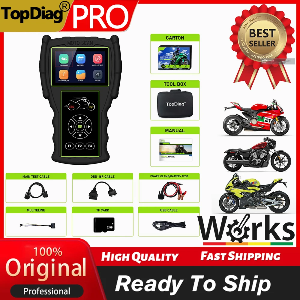 TopDiag M100pro Code Reader Motorcycle Scanner Diagnostic Tool idle Speed Adjustment Handheld Scanner Motorbike Fault TPMS ABS
TopDiag M100pro Code Reader Motorcycle Scanner Diagnostic Tool idle Speed Adjustment Handheld Scanner Motorbike Fault TPMS ABS