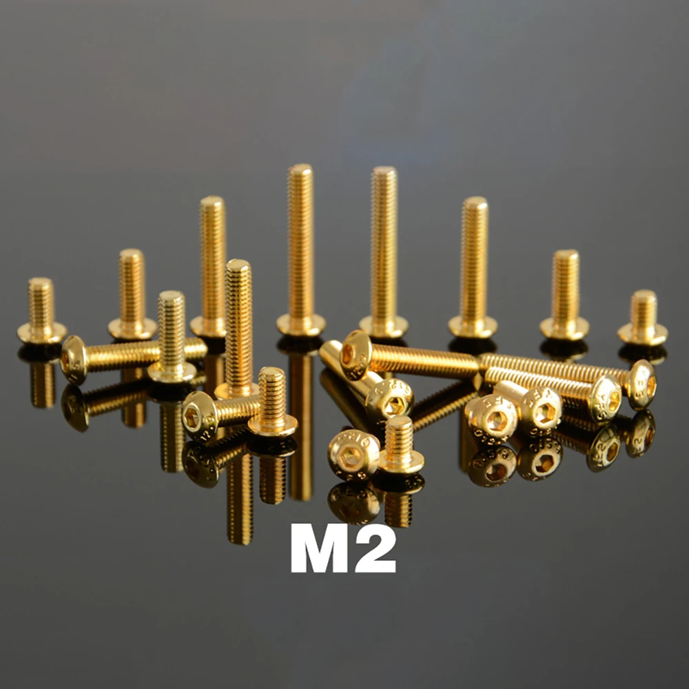 

M2 M2.5 Golden 12.9 Grade Alloy Steel Hex Allen Socket Button Head Screw DIN7991 USE FOR DIY Car Model Furniture fastener