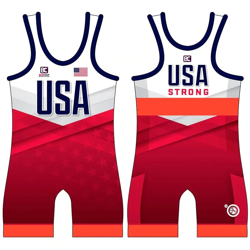 

2023 Usa Champion Team Men's Wrestling Singlets Race Suit Gym Tights Triathlon Clothing Fitness One-piece Weightlifting Skinsuit