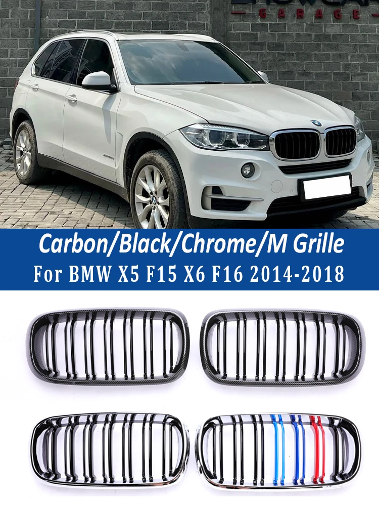 

X5M Low Front Bottom Bumper Kidney Grille Chrome Twin Slat Grills For BMW X5 X6 F15 F16 2014-2018 X6M XDrive 50i 35i 35d Parts