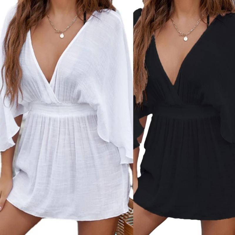 77HC Women Swimsuit V Neck Trumpet Sleeve Cover Ups Wide Sleeve Beach Tunic Dress Beachwear Shawl Long Cover-ups for Vacation
77HC Women Swimsuit V Neck Trumpet Sleeve Cover Ups Wide Sleeve Beach Tunic Dress Beachwear Shawl Long Cover-ups for Vacation
